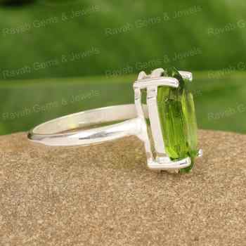 Handmade 925 Sterling Silver Women's Ring New Design Sparkling Hydro Quartz Green Peridot 8x10mm Hexagon Prong Setting Fine