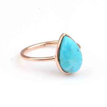 Top Selling 10x14mm Kingman Arizona Turquoise Dainty Ring Her December Birthstone Rose Gold Plated Sterling Silver Beautiful