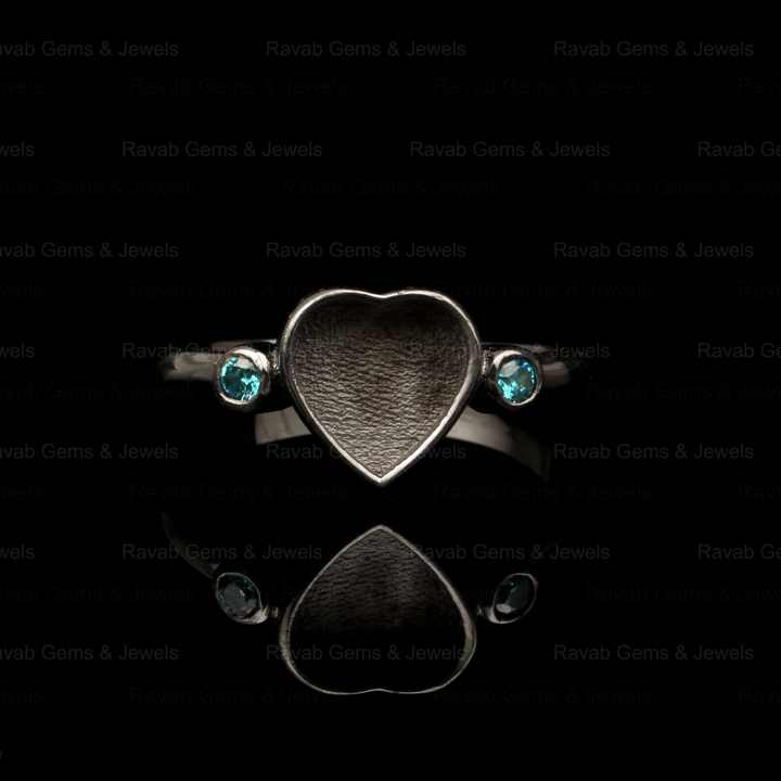 Best Selling 925 Solid Silver 8mm Heart Blue Zircon Semi Mount Ring Good Gemstone Resin Ashes Work Jewelry Findings & Components