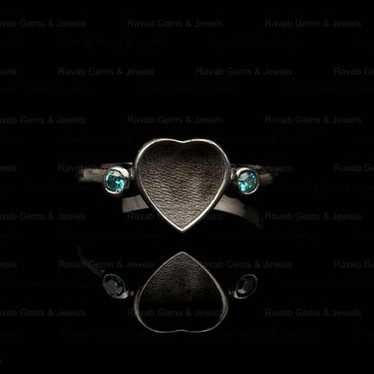 Best Selling 925 Solid Silver 8mm Heart Blue Zircon Semi Mount Ring Good Gemstone Resin Ashes Work Jewelry Findings & Components