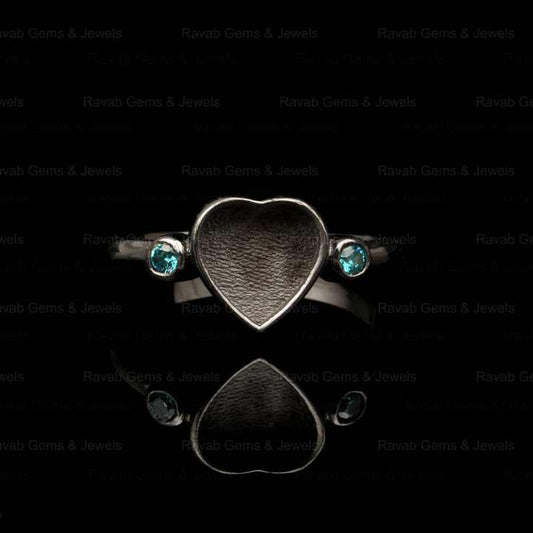 Best Selling 925 Solid Silver 8mm Heart Blue Zircon Semi Mount Ring Good Gemstone Resin Ashes Work Jewelry Findings & Components