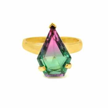 Best Selling Bio Tourmaline Doublet Quartz Gemstone Bezel Gold Vermeil Eternity Handmade 925 Silver Women Ring Fine Jewelry