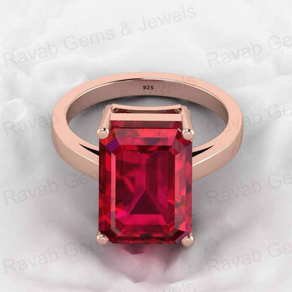 New Arrival Solid 925 Sterling Silver 10x14mm Red Garnet Hydro Rectangle Prong Setting Ring for Women Birthstone Jewelry