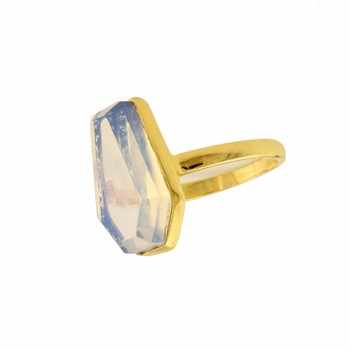Top Quality 925 Sterling Silver Coffin-Shaped Ring Handmade Opalite Gemstone 18K Gold Plated Fine Jewelry From Indian Supplier