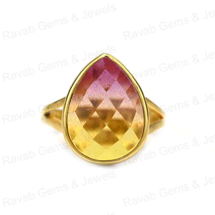 Super Quality Solid 925 Sterling Silver Bio Color Purple Tourmaline Pear Checker Cut Bezel Setting Ring for Women's Fine Jewelry