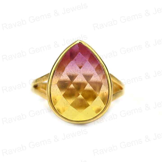 Super Quality Solid 925 Sterling Silver Bio Color Purple Tourmaline Pear Checker Cut Bezel Setting Ring for Women's Fine Jewelry