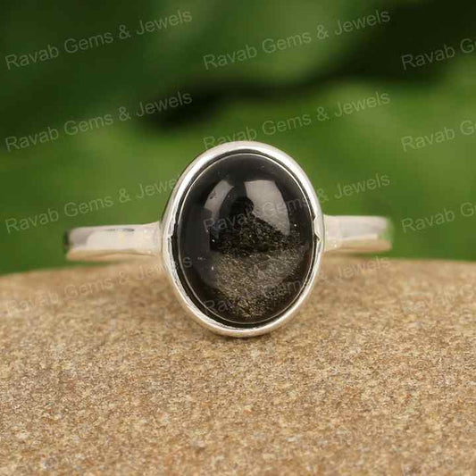 Best Selling Natural Black Obsidian Oval Cabochon 10x14mm Solid 925 Sterling Silver Bezel Setting Handmade Find Women Ring