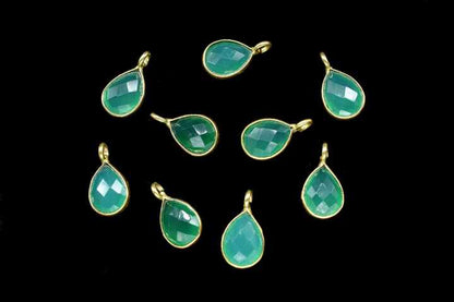 High Quality 12x16mm Genuine Green Onyx Gemstone Bezel Pendant Necklace 18K Gold Plated Pear Charm Fine Pendants Charms