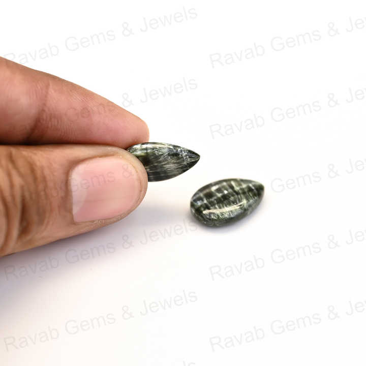 Best Quality 16x22mm Natural Seraphinite Pear Shape Cabochon Calibrated Gemstone Hand Polish Loose Stone for Making Gold Jewelry
