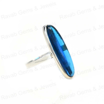 Top Selling Solid 925 Sterling Silver Blue Topaz Quartz 10x30mm Long Oval Bezel Setting Ring for Women Fine Handmade Jewelry