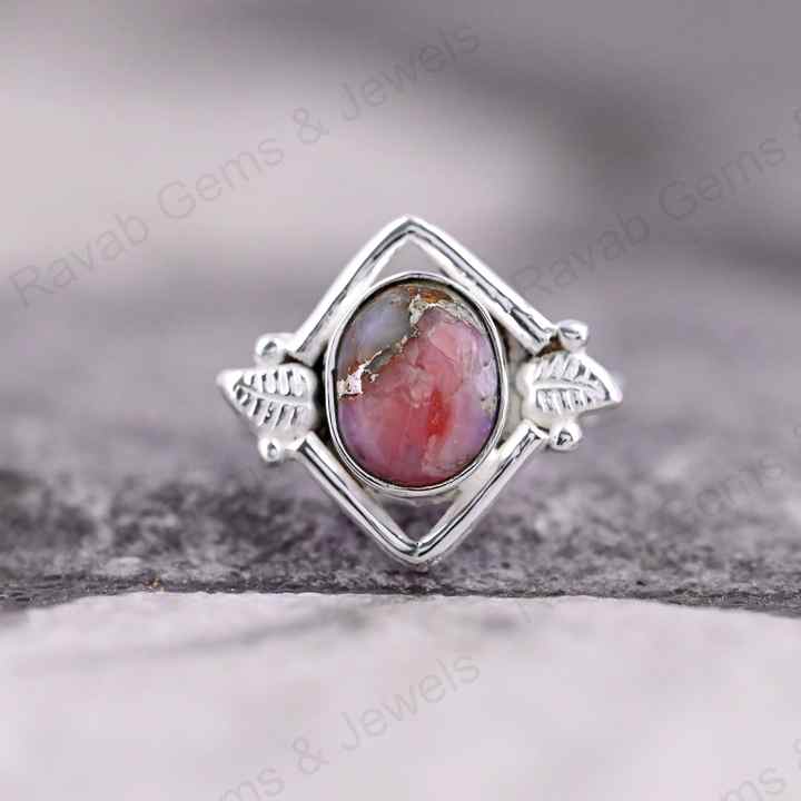 Best Selling Solid 925 Sterling Silver Natural Pink Copper Opal Gemstone Leaf Designer Fine Fashion Women Ring Handmade Jewelry