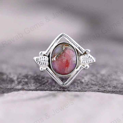 Best Selling Solid 925 Sterling Silver Natural Pink Copper Opal Gemstone Leaf Designer Fine Fashion Women Ring Handmade Jewelry