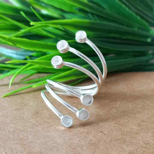 Solid 925 Sterling Silver Plain Bezel Cup Round Close Blank Collet Ring Bezel Setting Semi-Mount Blank Setting Ring Jewelry