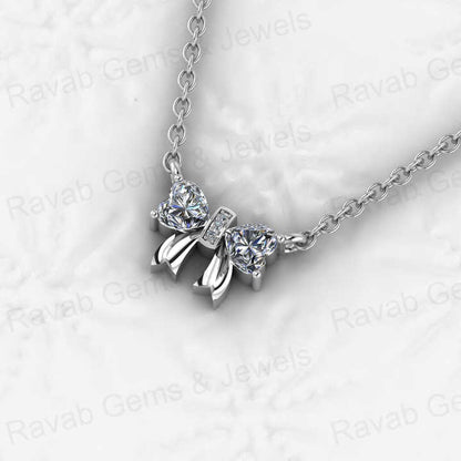 Best Selling Genuine Solid 925 Sterling Silver 5mm Heart Bow Tie Design With Cubic Zirconia Pendant Necklace Keepsake Jewelry
