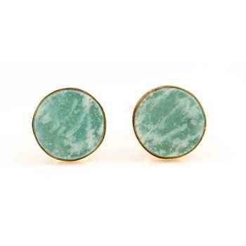 Top Selling 12mm Natural Amazonite Gemstone 18K Gold Plated Sterling Silver Minimalist Stud Earrings for Her Daily Wear Parties