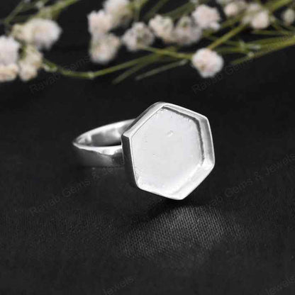 Solid 925 Sterling Silver Hexagon Shape 10mm Bezel Setting Semi-Mount Blank Setting Ring Good For Resin & Ashes Work DIY Jewelry