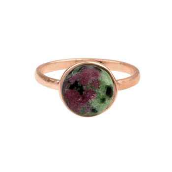 Best Selling 10mm Natural Ruby Zoisite Gemstone Pure 925 Silver Rose Gold Plated Dainty Ring Vintage Unisex Fine Party Jewelry