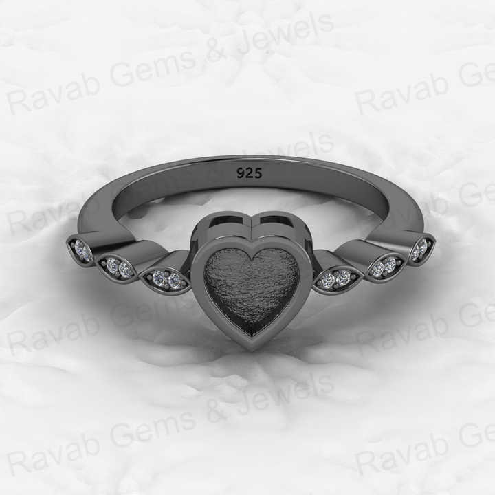 Genuine Solid 925 Sterling Silver 6mm Heart Shape Semi Mount Blank Setting Ring Good for Ashes & Resin Work Breastmilk Jewelry