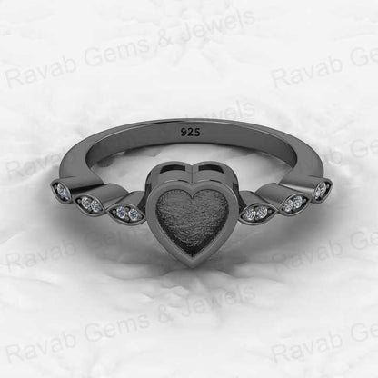 Genuine Solid 925 Sterling Silver 6mm Heart Shape Semi Mount Blank Setting Ring Good for Ashes & Resin Work Breastmilk Jewelry