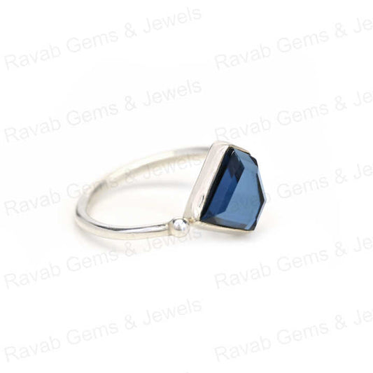 Top Selling Natural Iolite Quartz Ring Sterling 925 Silver 10x10mm Diamond Cut Faceted Bezel Setting Ring for Women Jewelry