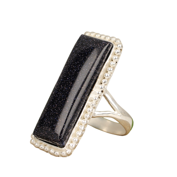 Handmade 10x20mm Blue Sunstone Cocktail Ring Solid 925 Sterling Silver in Rectangle Shape Superb Quality Wholesale Supply Women
