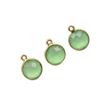 New Arrival 12mm Green Chalcedony Gemstone Bezel 18k Gold Plated Sterling Silver Station Charm Pendant Fine Pendants Charms