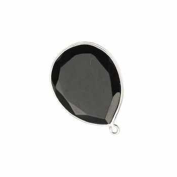 Top Selling 925 Sterling Silver Charm Pendant Connector Necklace 12x16mm Natural Black Onyx Faceted Fine Pendants Charms