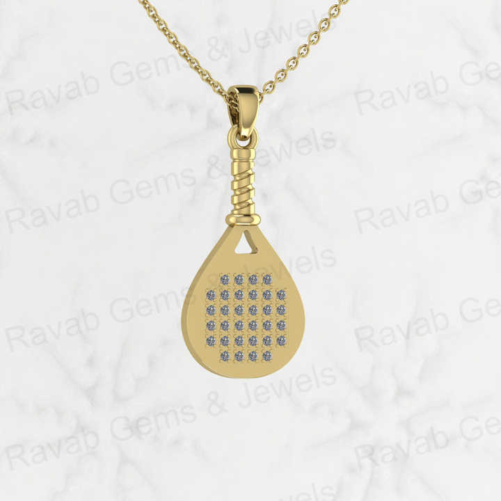 Best Selling 925 Silver CZ Tennis Player Paddle Racket Charm Pendant Necklace Personalized Gift Fine Hip Hop Jewelry For Women