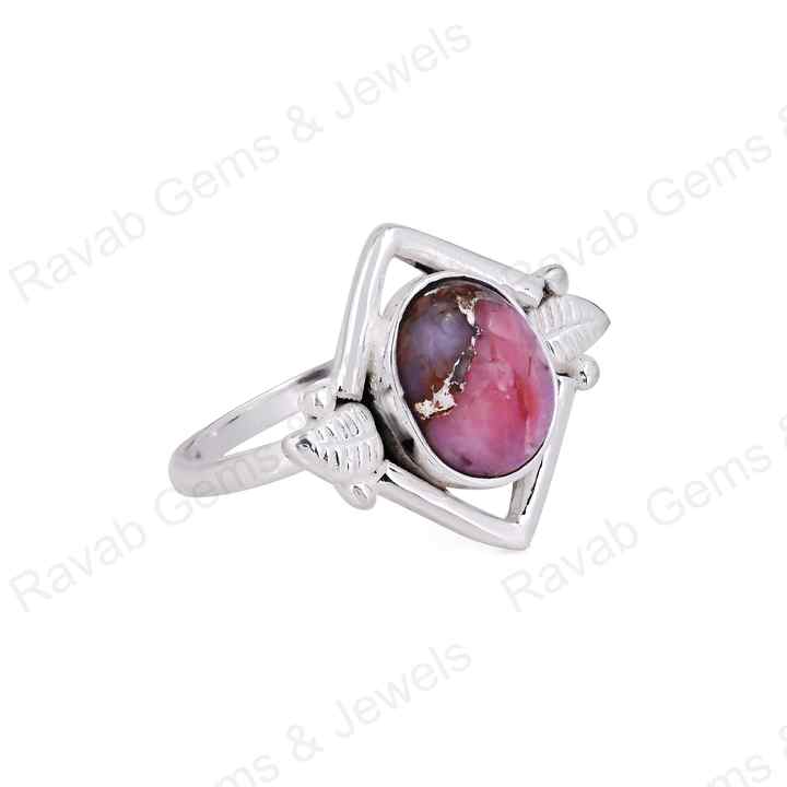 Best Selling Solid 925 Sterling Silver Natural Pink Copper Opal Gemstone Leaf Designer Fine Fashion Women Ring Handmade Jewelry
