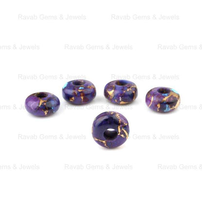 14x8mm Natural Smooth Mohave Purple Turquoise Copper Composite Briolette Rondelle Big 5mm Hole Gemstone Beads for Jewelry Making