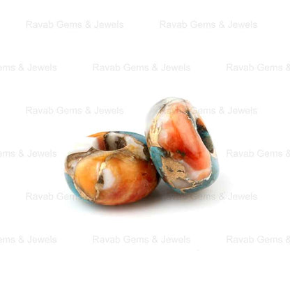 14x8mm Rondelle Big Hole Natural Smooth Spiny Oyster Turquoise Copper Composite Briolette Gemstone Beads for Jewelry Making