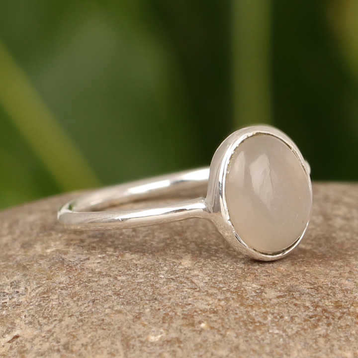 Hot Selling Genuine White Moonstone Oval Shape 10x14mm Solid 925 Serling Silver Handmade Women Birthday Gift Ring Wholesale