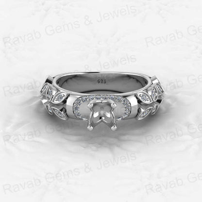Genuine Solid 925 Sterling Silver Leaf Solitaire Semi Mount Blank Setting Ring Good for Ashes & Resin Work Breastmilk Jewelry