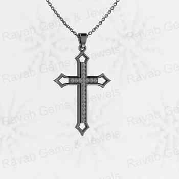 Handmade 925 Sterling Silver 24x35mm Long Cross Pendant CZ Diamond Micro Pave Set 18\" Necklace Keepsake Fine Pendants Charms
