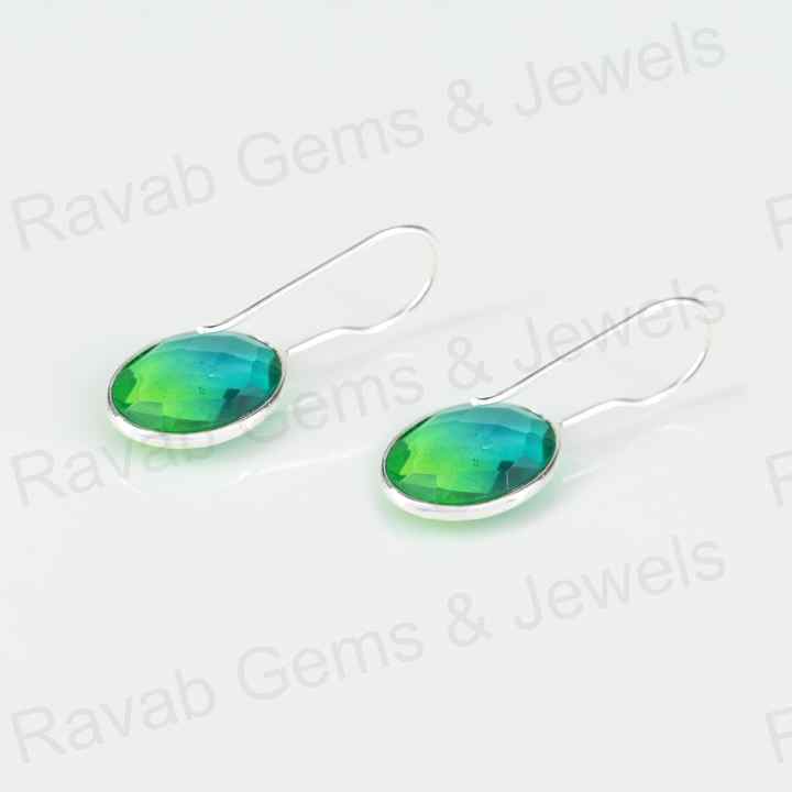 Top Quality Solid 925 Sterling Silver Watermelon Tourmaline Quartz Oval Checker Cut Dangle Drop Earring for Women Fine Jewelry