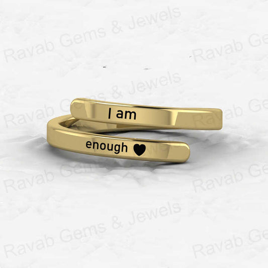 Genuine 925 Sterling Silver Eternity Band Gold Vermeil 'I Am Enough' Adjustable Ring With Custom Name Fine Jewelry for Women