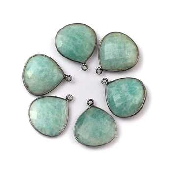 High Quality 12mm Natural Amazonite Gemstone Bezel Heart Pendant Necklace Gold Sterling Silver Rhodium Fine Pendants Charms