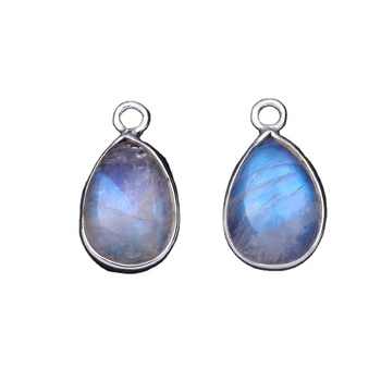 Best Quality Wholesale 12x16mm Pear Shape Rainbow Moonstone Sterling Silver Gemstone Bezel Pendant Necklace Fine Pendants Charms