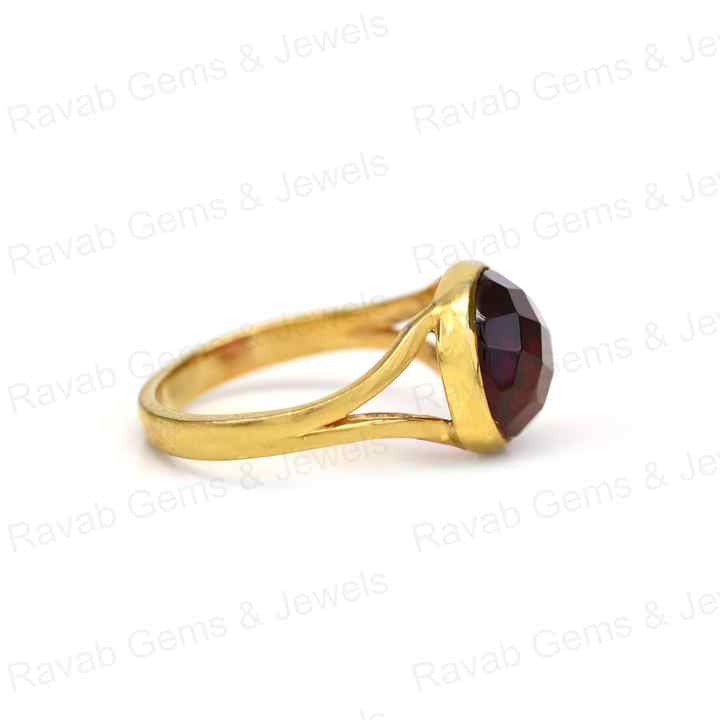 Top Quality Solid 925 Sterling Silver Red Garnet Hydro 12mm Round Checker Cut Bezel Setting 18k Gold Plated Ring for Women's