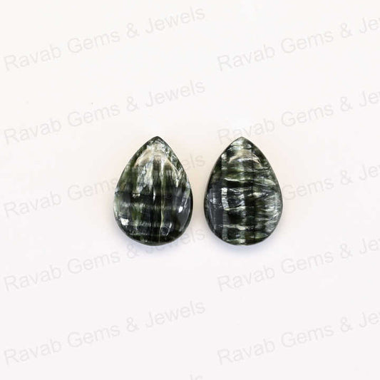 Best Quality 16x22mm Natural Seraphinite Pear Shape Cabochon Calibrated Gemstone Hand Polish Loose Stone for Making Gold Jewelry