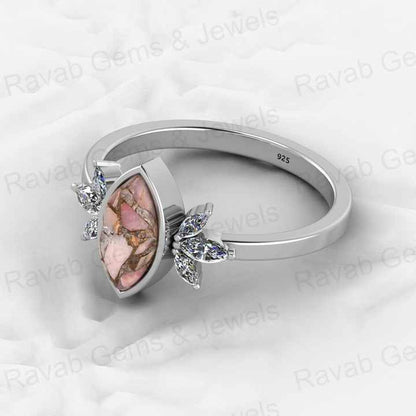 Top Selling Marquise Designer Ring Genuine 925 Silver Pink Copper Turquoise Gemstone Bezel Setting Fine Jewelry Trusted