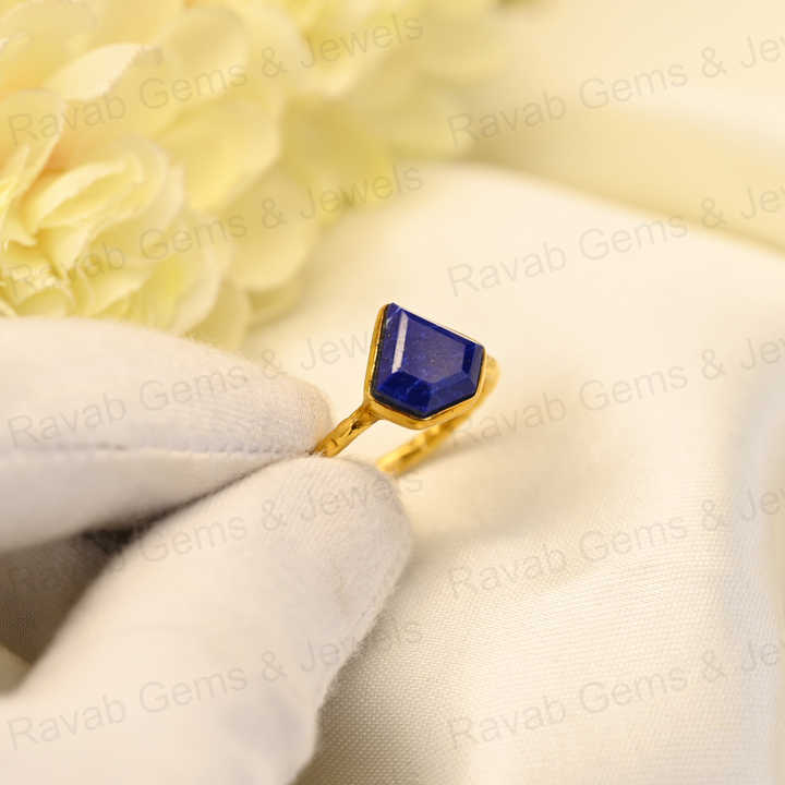 Best Selling 925 Silver Gold Vermeil Natural 10mm Lapis Lazuli Gemstone Diamond Cut Bezel Eternity Ring Fine Jewelry for Women