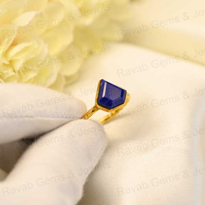 Best Selling 925 Silver Gold Vermeil Natural 10mm Lapis Lazuli Gemstone Diamond Cut Bezel Eternity Ring Fine Jewelry for Women