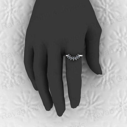 Genuine 925 Sterling Silver 2x4mm Marquise CZ Diamond Eternity Band 18K Gold Vermeil Wishbone Minimalist Women's Wedding Ring
