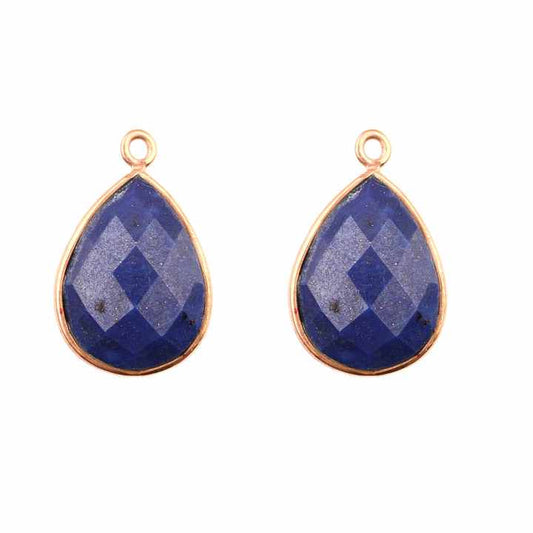 Genuine Solid 925 Sterling Silver 18k Gold Plated Natural Lapis Lazuli 12x16mm Pear Drop Checker Cut Bezel Setting Connectors
