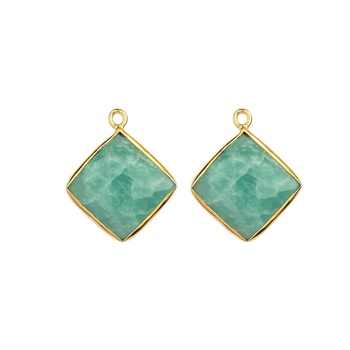 Best Quality Solid 925 Sterling Silver Natural Amazonite Square Shape Checker Cut Bezel Setting Connector Making for Jewelry