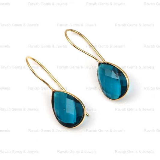 2024 Top Selling Beautiful London Blue Topaz Hydro Quartz 18k Gold Plated Sterling Silver Dainty Teardrop Earrings for Women