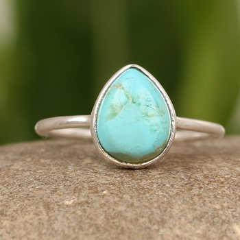 Hot Selling Unique Collection Natural Arizona Turquoise Pear Shaped 925 Sterling Silver Fine Quality Women's Ring Solid Durable