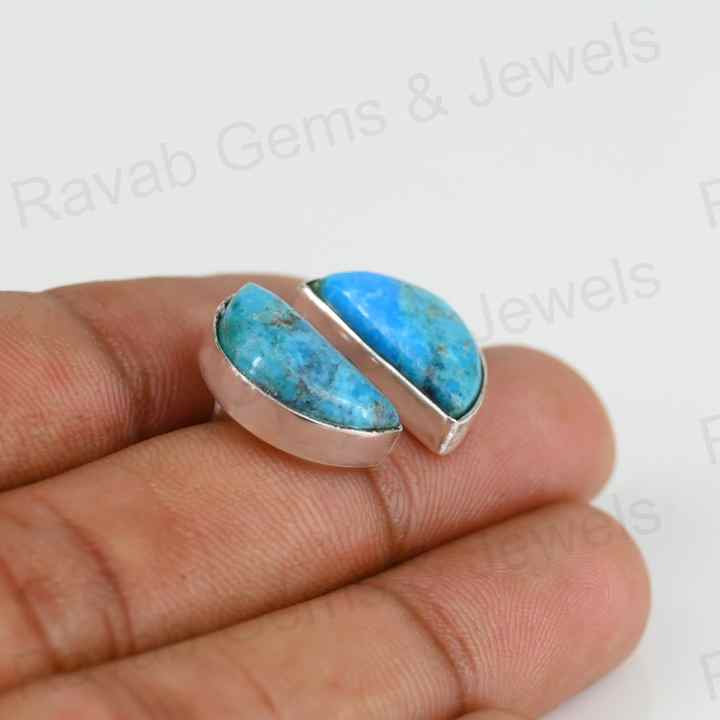 Best Quality Solid 925 Sterling Silver Natural Arizona Turquoise 10x16mm Half Moon D Shape Bezel Stud Earring for Women