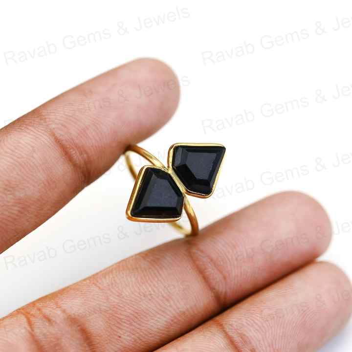 Super Quality Solid 925 Sterling Silver Natural Black Onyx Fancy Cut 10x14mm Bezel Setting 18k Gold Filled Fine Ring for Women
